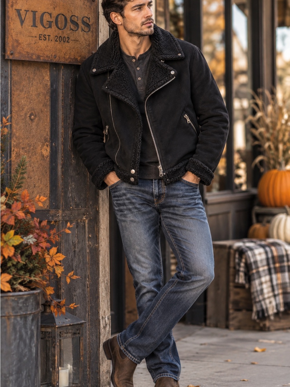 Vigoss Men’s Black Sherpa-Lined Jacket -
